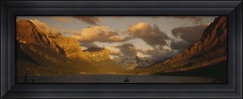 Framed Mountains surrounding a lake, St. Mary Lake, Glacier Bay National Park, Montana, USA Print