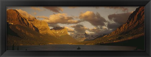 Framed Mountains surrounding a lake, St. Mary Lake, Glacier Bay National Park, Montana, USA Print