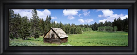 Framed Log cabin in a field, Klamath National Forest, California, USA Print