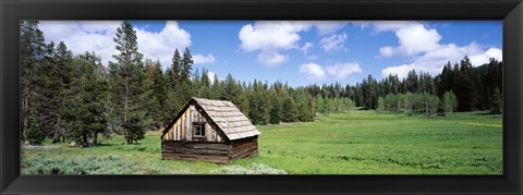 Framed Log cabin in a field, Klamath National Forest, California, USA Print