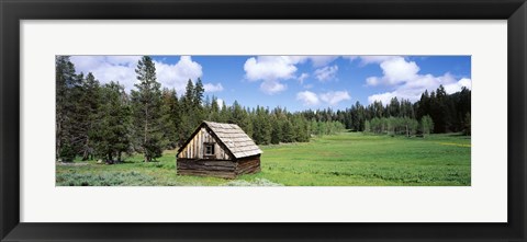 Framed Log cabin in a field, Klamath National Forest, California, USA Print