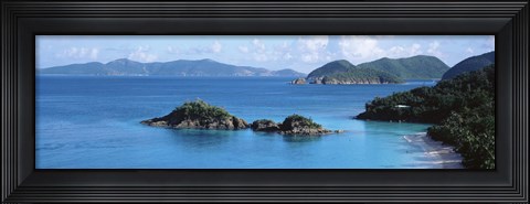 Framed US Virgin Islands, St. John, Trunk Bay, Tourists on vacations Print