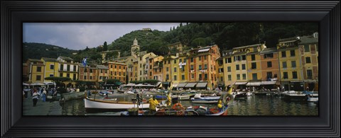 Framed Fishing boats at the harbor, Portofino, Italy Print