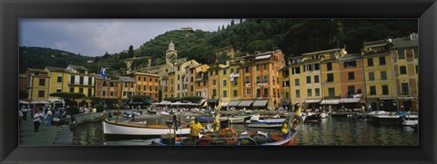 Framed Fishing boats at the harbor, Portofino, Italy Print