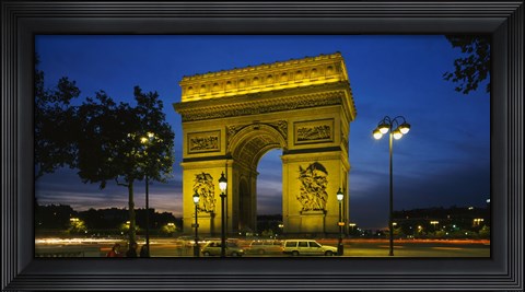 Framed Arc De Triomphe at night, Paris, France Print
