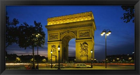 Framed Arc De Triomphe at night, Paris, France Print