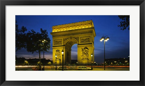 Framed Arc De Triomphe at night, Paris, France Print