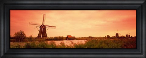 Framed Windmill, Kinderdigk, Netherlands Print