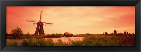 Framed Windmill, Kinderdigk, Netherlands Print