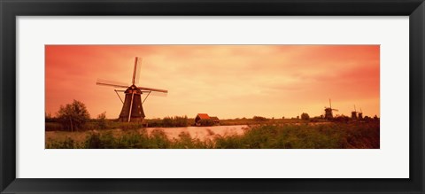 Framed Windmill, Kinderdigk, Netherlands Print