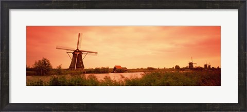 Framed Windmill, Kinderdigk, Netherlands Print