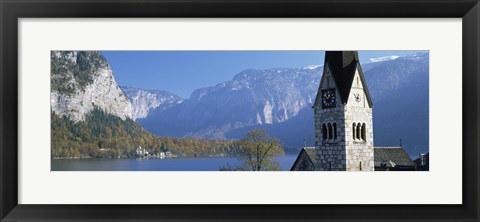 Framed Church at the lakeside, Hallstatt, Salzkammergut, Austria Print