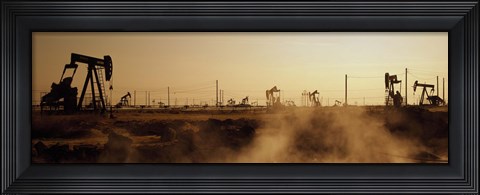 Framed Oil drills in a field, Maricopa, Kern County, California Print