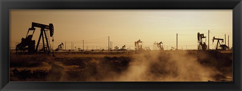 Framed Oil drills in a field, Maricopa, Kern County, California Print