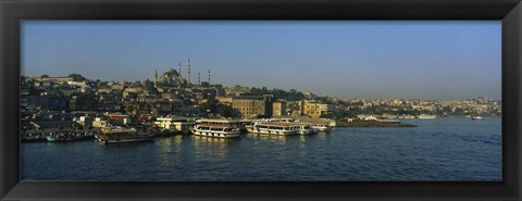 Framed Boats moored at a harbor, Istanbul, Turkey Print