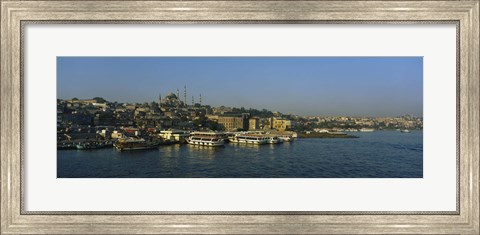 Framed Boats moored at a harbor, Istanbul, Turkey Print