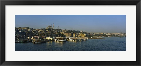 Framed Boats moored at a harbor, Istanbul, Turkey Print