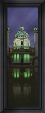 Framed Facade of St. Charles Church at Night, Vienna, Austria (vertical) Print