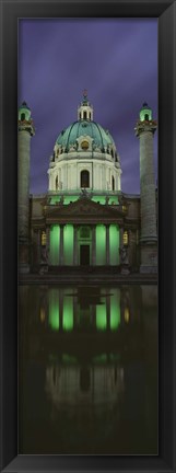 Framed Facade of St. Charles Church at Night, Vienna, Austria (vertical) Print