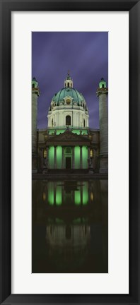 Framed Facade of St. Charles Church at Night, Vienna, Austria (vertical) Print