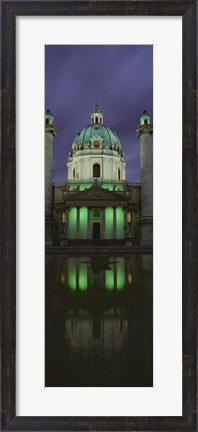 Framed Facade of St. Charles Church at Night, Vienna, Austria (vertical) Print