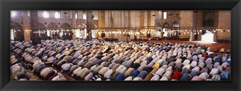 Framed Crowd praying in a mosque, Suleymanie Mosque, Istanbul, Turkey Print