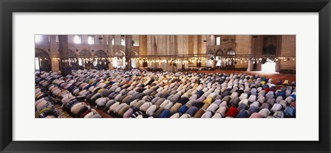 Framed Crowd praying in a mosque, Suleymanie Mosque, Istanbul, Turkey Print