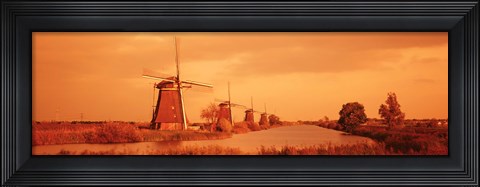 Framed Windmills in Holland (Sepia) Print