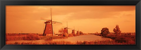 Framed Windmills in Holland (Sepia) Print