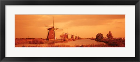 Framed Windmills in Holland (Sepia) Print