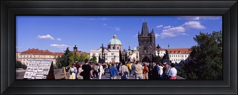 Framed Tourists walking in front of a building, Charles Bridge, Prague, Czech Republic Print