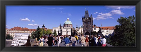 Framed Tourists walking in front of a building, Charles Bridge, Prague, Czech Republic Print
