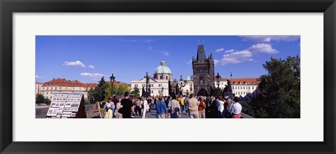 Framed Tourists walking in front of a building, Charles Bridge, Prague, Czech Republic Print