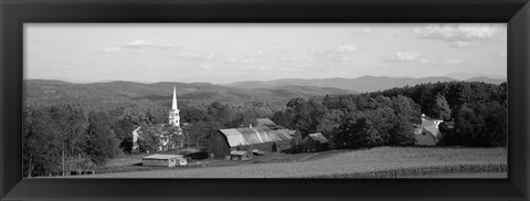 Framed High angle view of barns in a field, Peacham, Vermont (black and white) Print