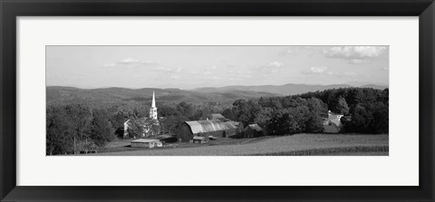 Framed High angle view of barns in a field, Peacham, Vermont (black and white) Print