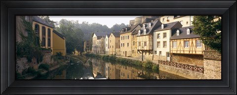 Framed Buildings along a river, Alzette River, Luxembourg City, Luxembourg Print