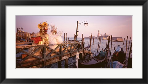 Framed Italy, Venice, St Mark&#39;s Basin, people dressed for masquerade Print