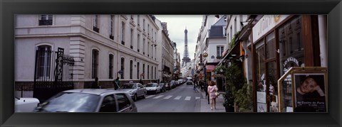 Framed Buildings along a street with the Eiffel Tower in the background, Paris, France Print