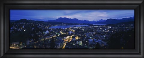 Framed Aerial view of a city at dusk, Lucerne, Switzerland Print