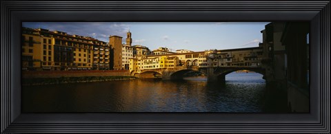 Framed Bridge Across A River, Arno River, Ponte Vecchio, Florence, Italy Print