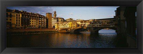 Framed Bridge Across A River, Arno River, Ponte Vecchio, Florence, Italy Print