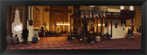 Framed Group of people praying in a mosque, Ulu Camii, Bursa, Turkey Print