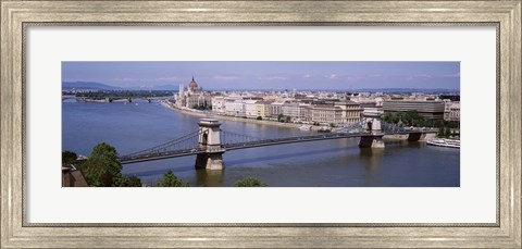 Framed Aerial View, Bridge, Cityscape, Danube River, Budapest, Hungary Print