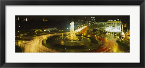 Framed High angle view of traffic moving around a statue, Marques De Pombal Square, Lisbon, Portugal Print