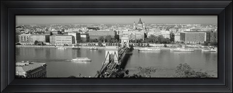 Framed Chain Bridge Over The Danube River, Budapest, Hungary Print