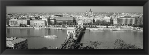 Framed Chain Bridge Over The Danube River, Budapest, Hungary Print