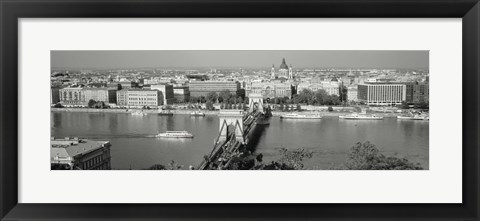 Framed Chain Bridge Over The Danube River, Budapest, Hungary Print