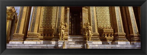 Framed Low angle view of statues in front of a temple, Phra Mondop, Grand Palace, Bangkok, Thailand Print
