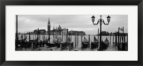 Framed Gondolas with a church in the background, Church Of San Giorgio Maggiore, San Giorgio Maggiore, Venice, Veneto, Italy Print