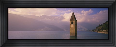 Framed Clock tower in a lake, Reschensee, Italy Print